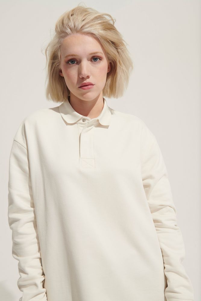 Изображение №5 | Рубашка поло оверсайз с длинным рукавом Heritage, серый меланж, размер XS