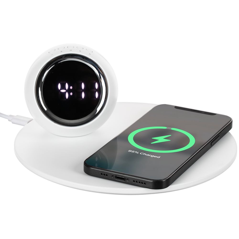 Изображение №1 | Станция беспроводной зарядки с часами и подсветкой GlobeBee, белая