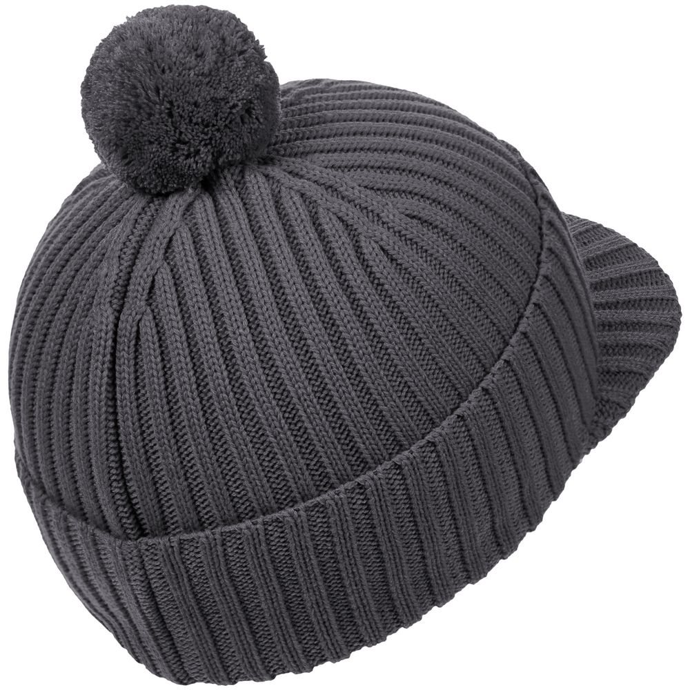 Изображение №3 | Вязаная шапка с козырьком Peaky, серая (антрацит)