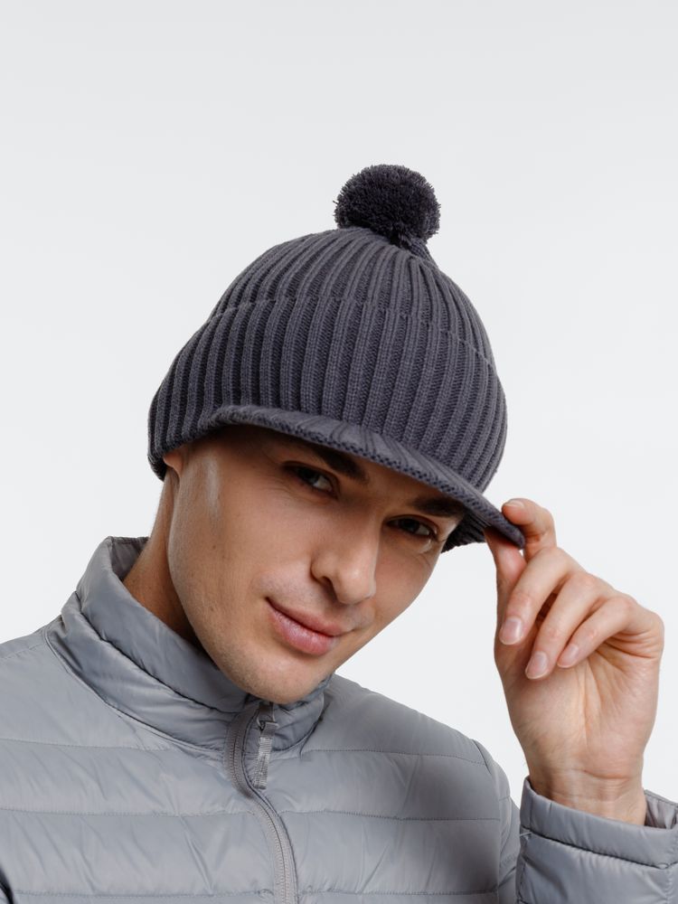 Изображение №8 | Вязаная шапка с козырьком Peaky, серая (антрацит)