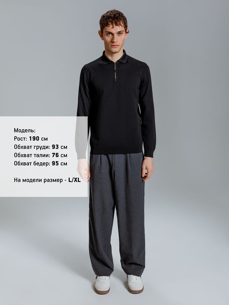 Изображение №5 | Рубашка поло мужская с длинным рукавом Terrazzo, черная, размер S/M