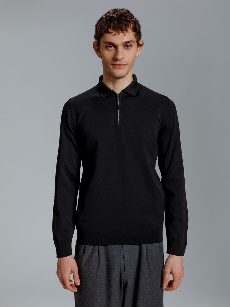 Изображение №6 | Рубашка поло мужская с длинным рукавом Terrazzo, черная, размер S/M