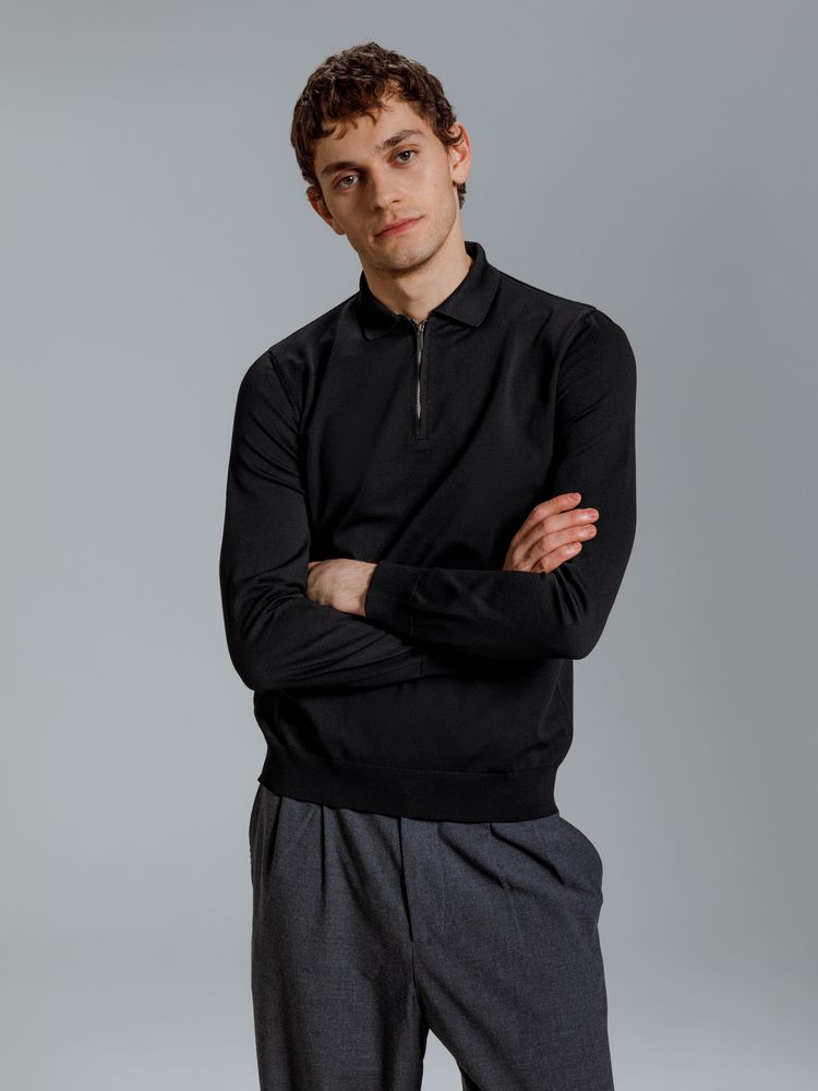 Изображение №7 | Рубашка поло мужская с длинным рукавом Terrazzo, черная, размер S/M