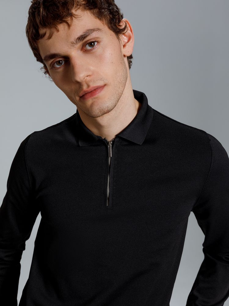 Изображение №10 | Рубашка поло мужская с длинным рукавом Terrazzo, черная, размер S/M