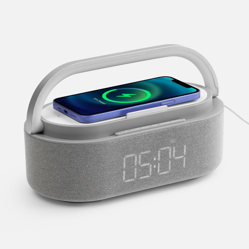 Изображение №1 | Колонка с часами и беспроводной зарядкой Veske ver.2, серая