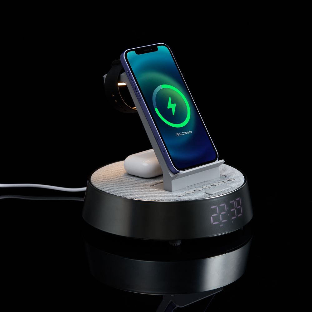 Изображение №12 | Bluetooth-колонка с беспроводной зарядкой и часами netEnergy, серая