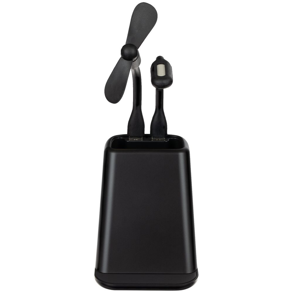 Изображение №4 | Настольный органайзер с зарядкой, лампой, вентилятором и подсветкой логотипа powerTower, черный