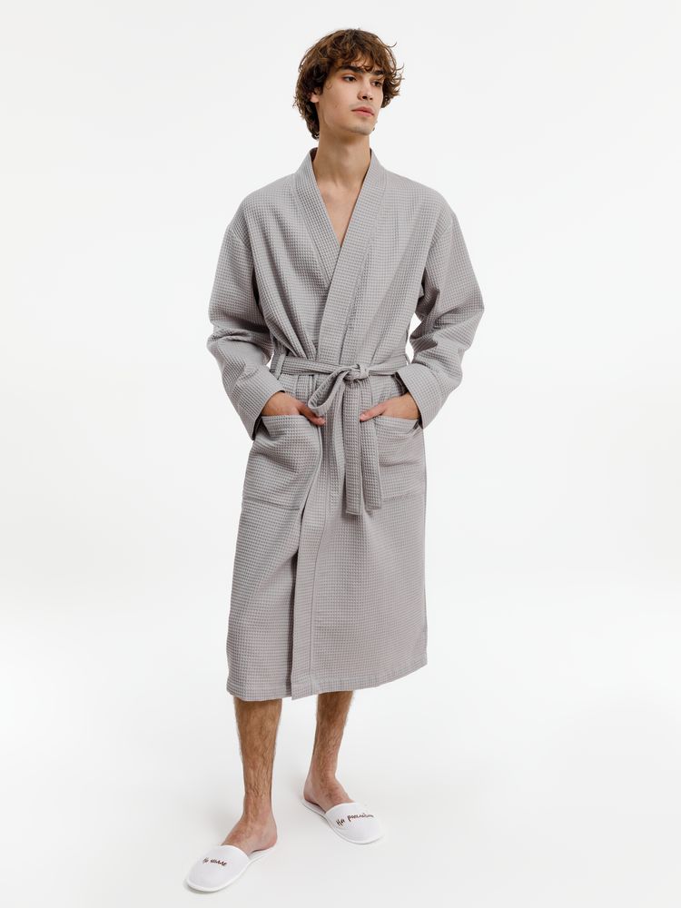 Изображение №8 | Халат вафельный Kimono, светло-серый, размер M/L