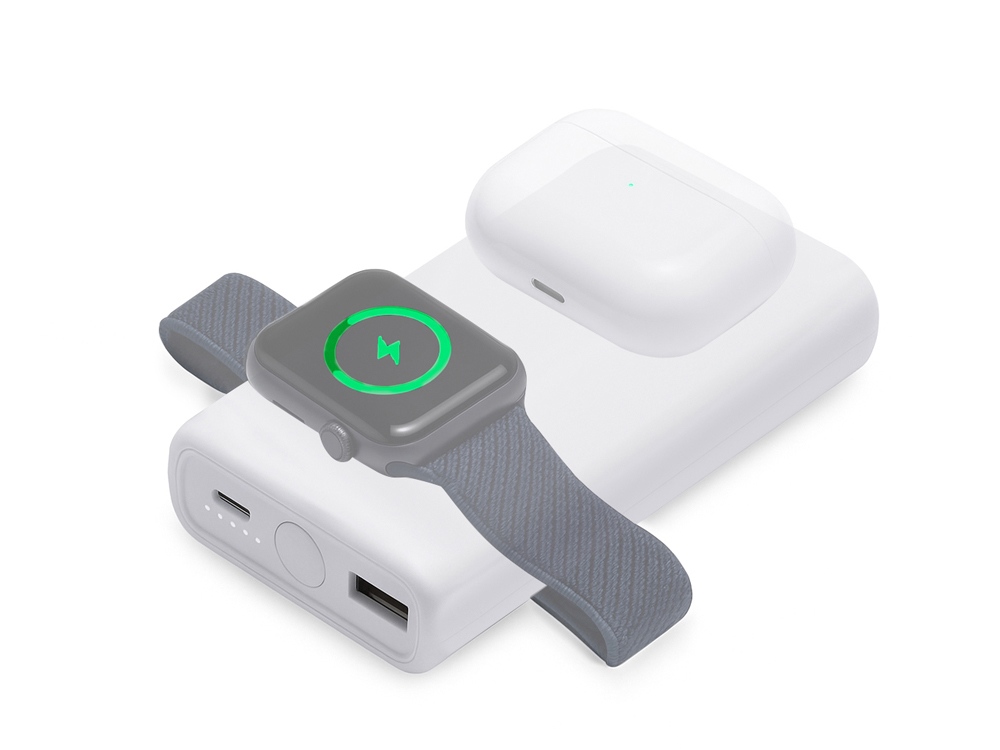 Изображение №1 | Внешний беспроводной аккумулятор 2-в-1 с функцией зарядки Apple Watch, QC/PD «AtomIQ», 10000 мАч (белый)
