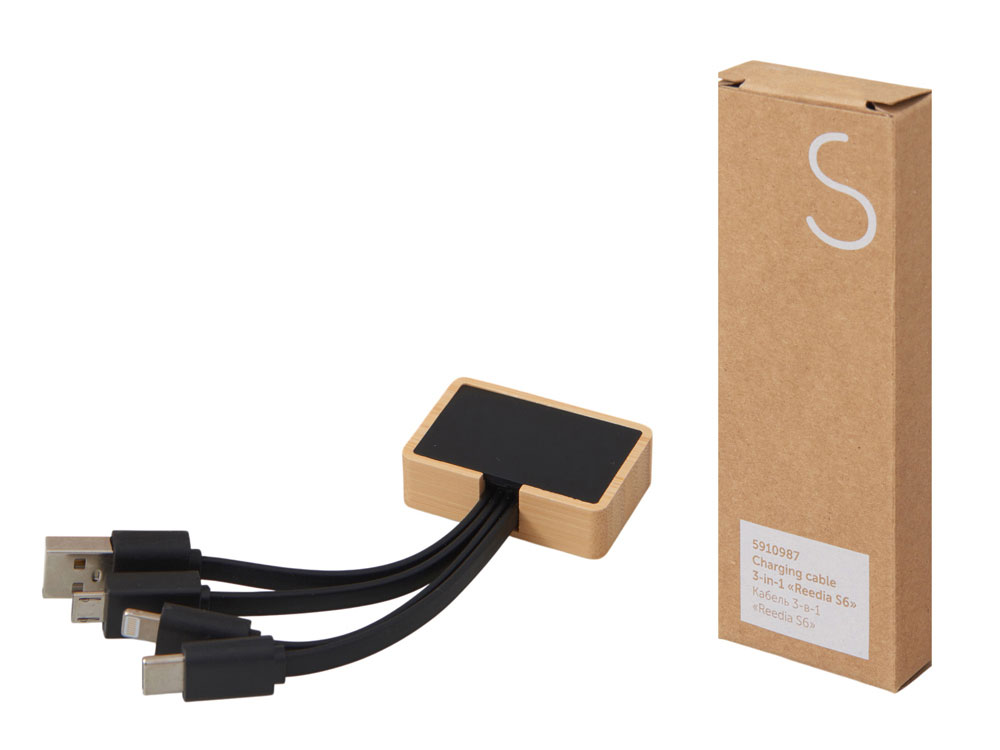 Изображение №7 | Кабель 3-в-1 с подсветкой лого «Reedia S6» (черный/натуральный)