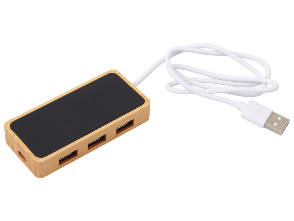 Изображение №1 | USB хаб с подсветкой лого «Reedia S5», 3*USB, 1*Type C (черный/натуральный)