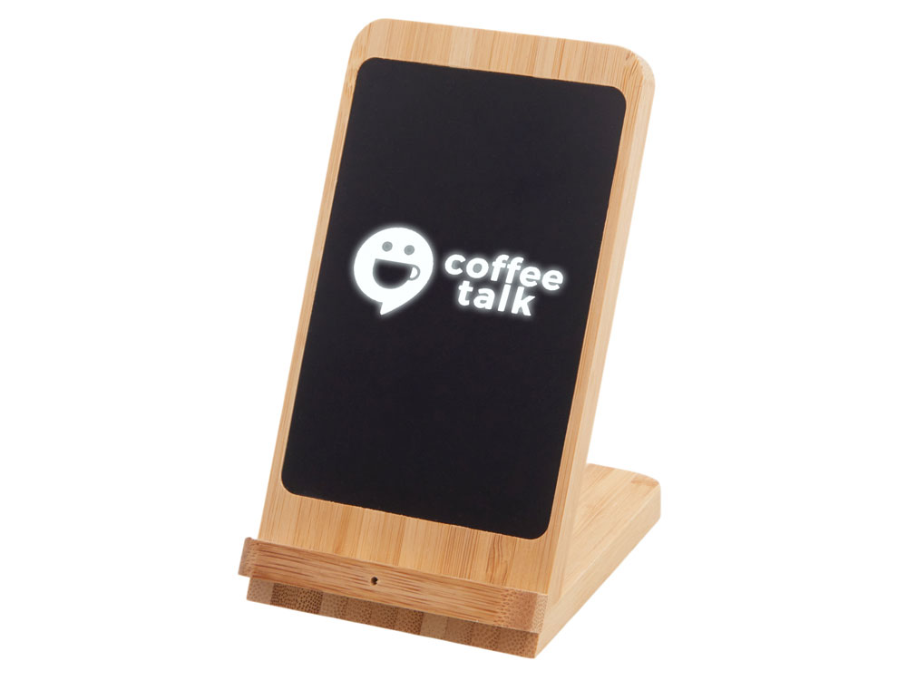 Изображение №1 | Беспроводное зарядное устройство 2-в-1 с подсветкой лого «Reedia S4», 15 Вт (черный/натуральный)