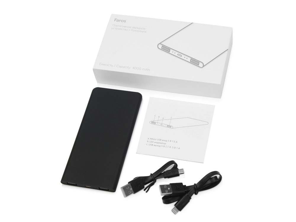 Изображение №3 | Внешний аккумулятор с подсветкой логотипа «Faros», soft-touch, 4000 mAh (черный)
