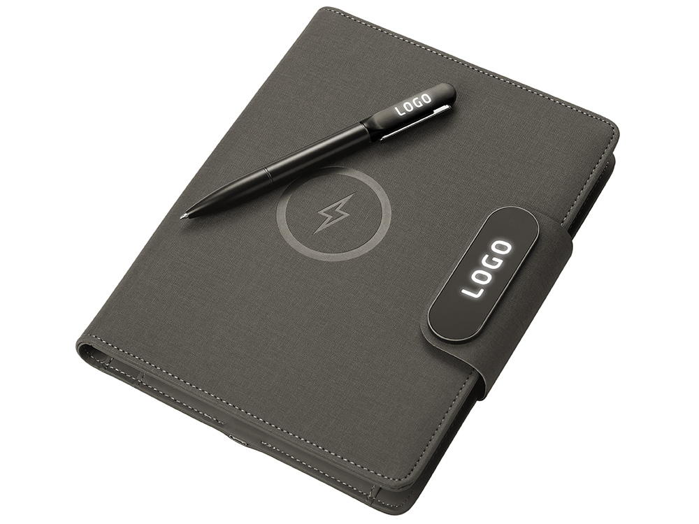 Изображение №3 | Подарочный набор «Twilight»: органайзер А5 с беспроводной зарядкой и металлическая шариковая ручка со светящимся логотипом (черный)