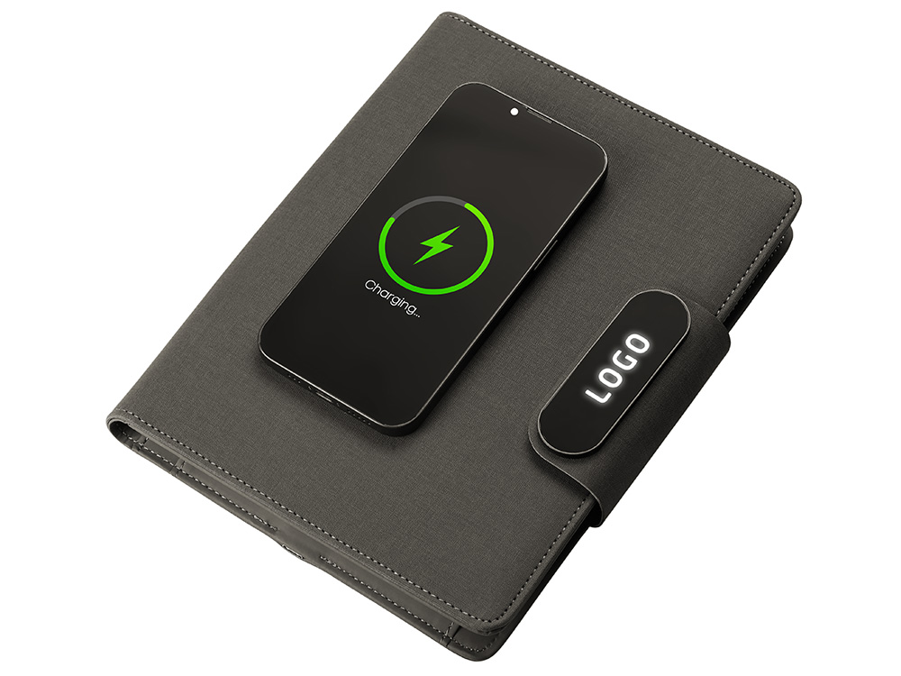 Изображение №4 | Подарочный набор «Twilight»: органайзер А5 с беспроводной зарядкой и металлическая шариковая ручка со светящимся логотипом (черный)