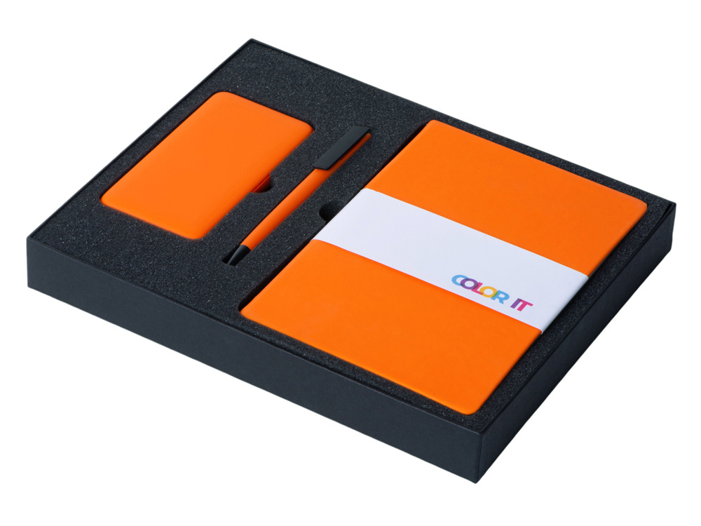 Изображение №2 | Подарочный набор «COLOR IT» c блокнотом, ручкой и повербанком, 5000 mAh гибкая обложка (оранжевый)