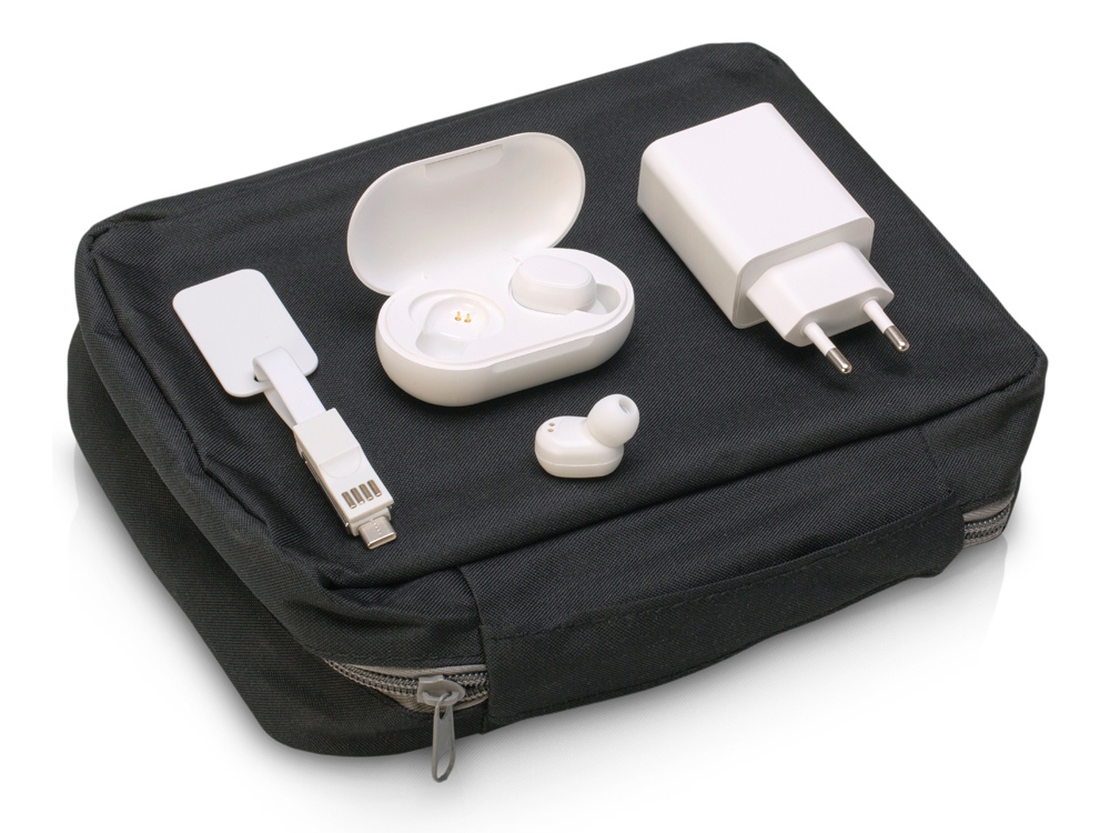 Изображение №1 | Набор для путешествий с наушниками, адаптером и универсальным кабелем «Take me» (черный, белый)