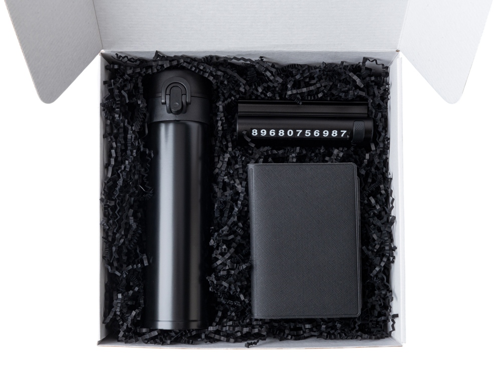 Изображение №4 | Подарочный набор «Premier» с термокружкой, парковочной визиткой и обложкой для документов (черный)