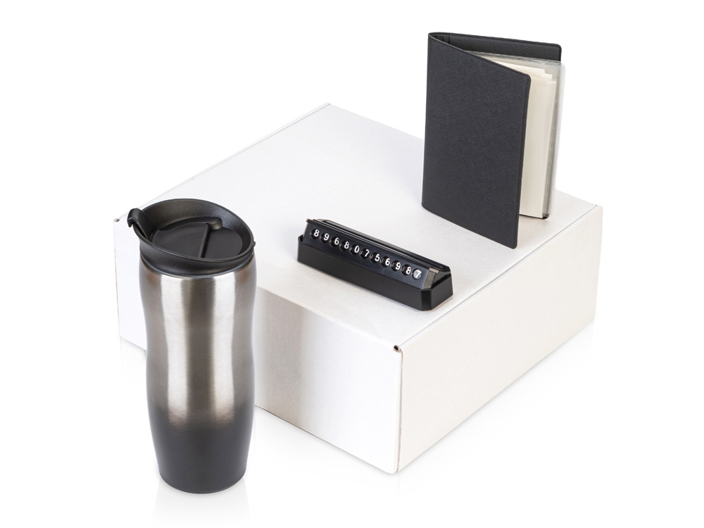 Изображение №1 | Подарочный набор  «Vice» с термокружкой, парковочной визиткой и обложкой для документов (черный)