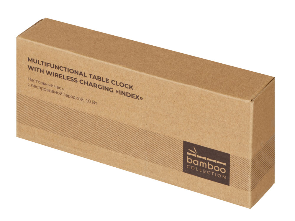 Изображение №6 | Часы настольные с беспроводной зарядкой «Index», 10 Вт (натуральный, черный)