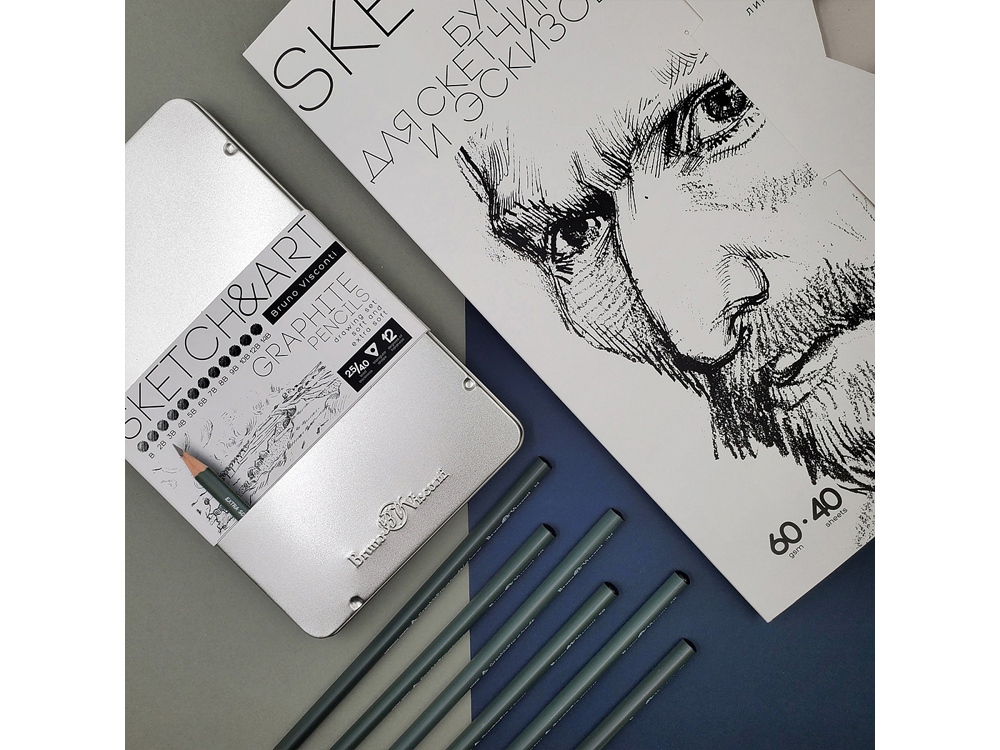 Изображение №4 | Набор из 12 чернографитовых карандашей «Sketch & Art» В - 14В (серебристый)