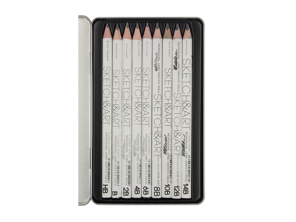 Изображение №3 | Набор из 9 утолщенных чернографитовых карандашей «Sketch & Art» HB - 14B (серебристый)