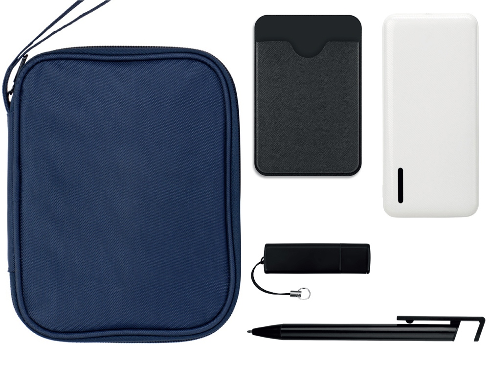Изображение №1 | Тревел-набор с флешкой, повербанком и ручкой (темно-синий, черный, белый)