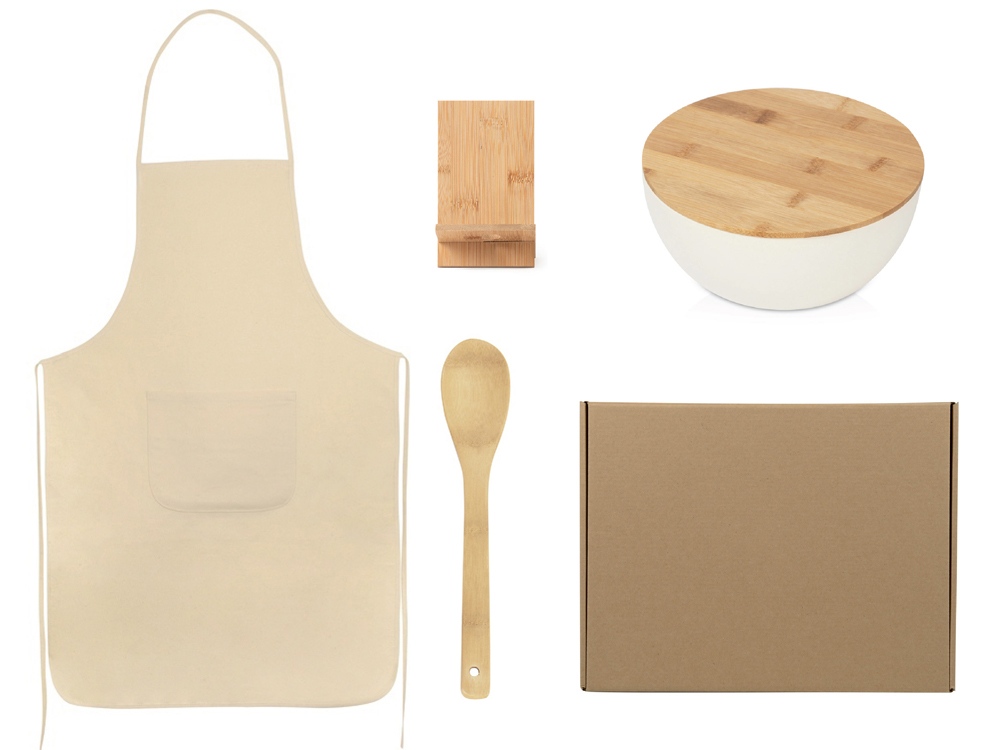 Изображение №1 | Подарочный набор с салатником, фартуком и подставкой (коричневый)