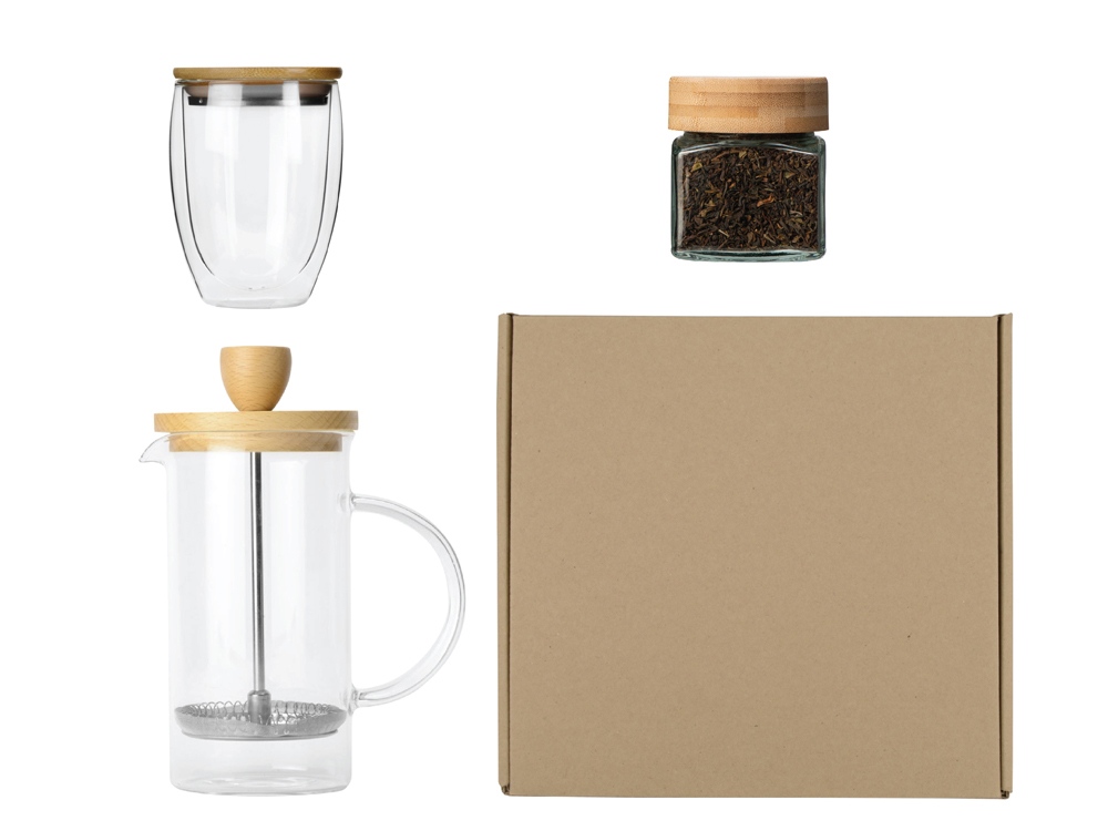 Изображение №1 | Подарочный набор для кухни с френчпрессом, стаканом и чаем (коричневый)