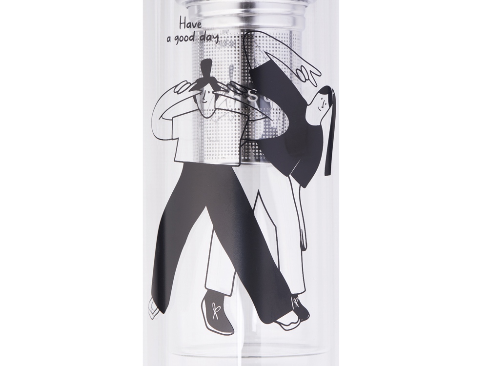Изображение №2 | Стеклянная термобутылка «Glassir», 500мл, с круговой трафаретной печатью (черный/прозрачный)