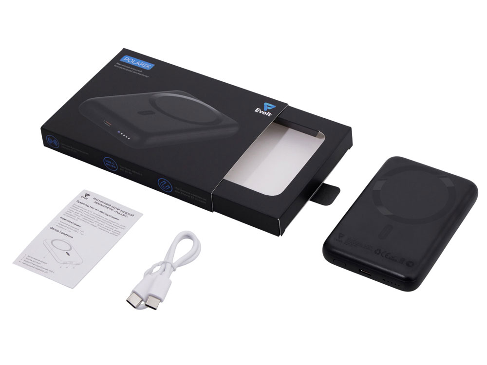 Изображение №2 | Магнитный внешний беспроводной аккумулятор «Polarix», QC/PD, 10000 мАч (черный)