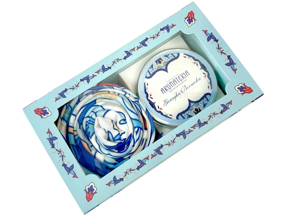 Изображение №2 | Набор: платок «Арабески» и свеча «Загадка Востока» (синий)