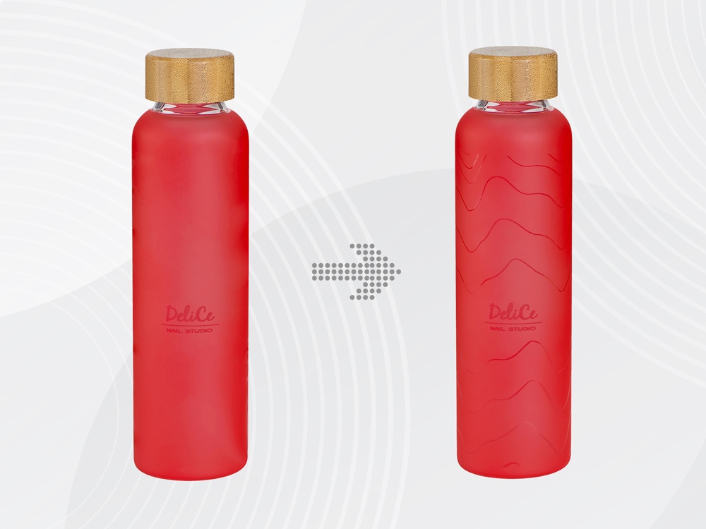 Изображение №1 | Стеклянная бутылка с бамбуковой крышкой «Foggy»,  с УФ-печатью (красный)