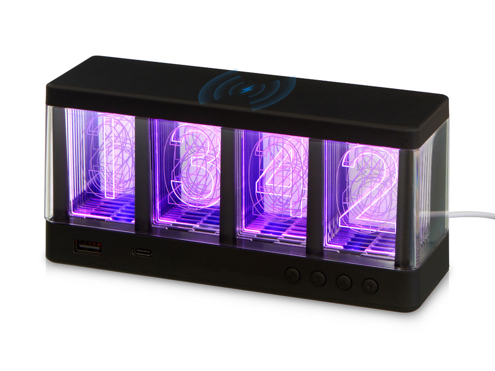 Изображение №1 | Часы с LED-подсветкой и беспроводной зарядкой «Cyber», 10 Вт (черный)