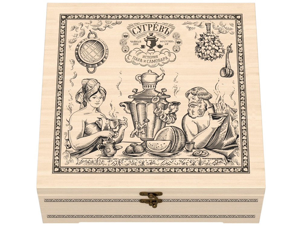 Изображение №2 | Подарочный набор с чаем и эфирными маслами «История пара и самовара» в деревянной шкатулке (крафт/многоцвет)