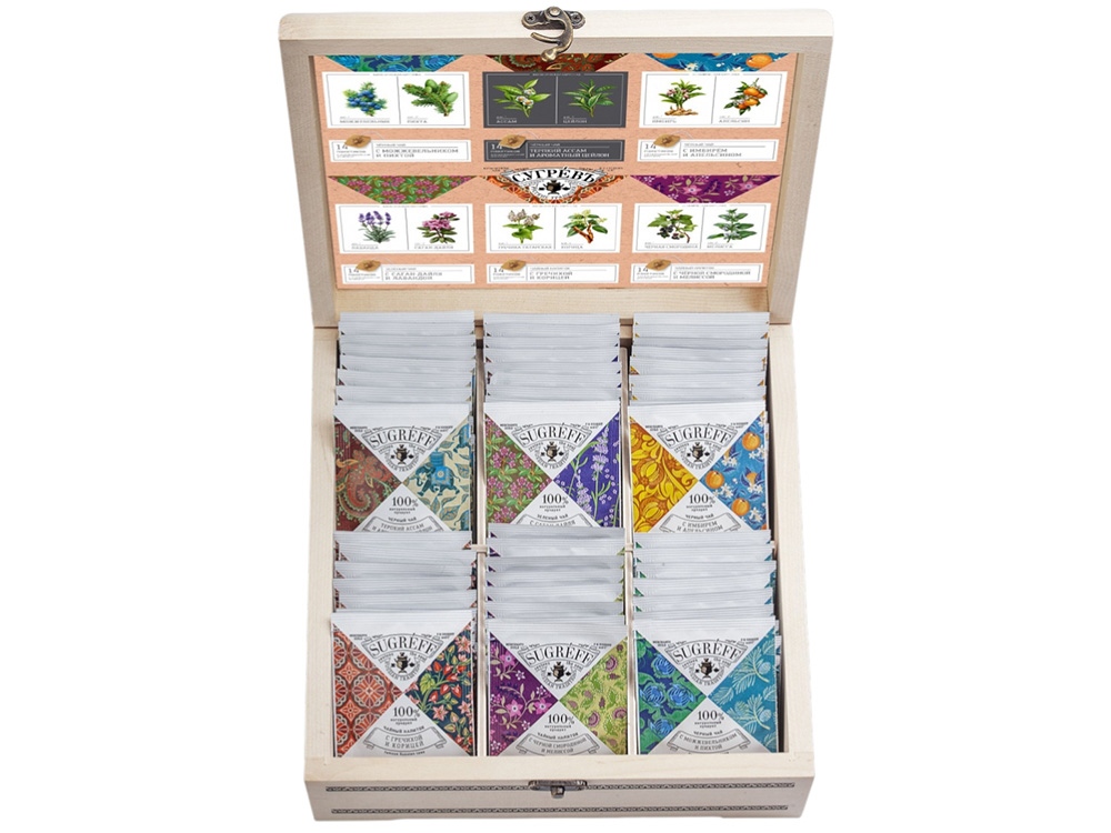 Изображение №3 | Подарочный набор с пакетированным чаем в деревянной шкатулке без лого (крафт/многоцвет)