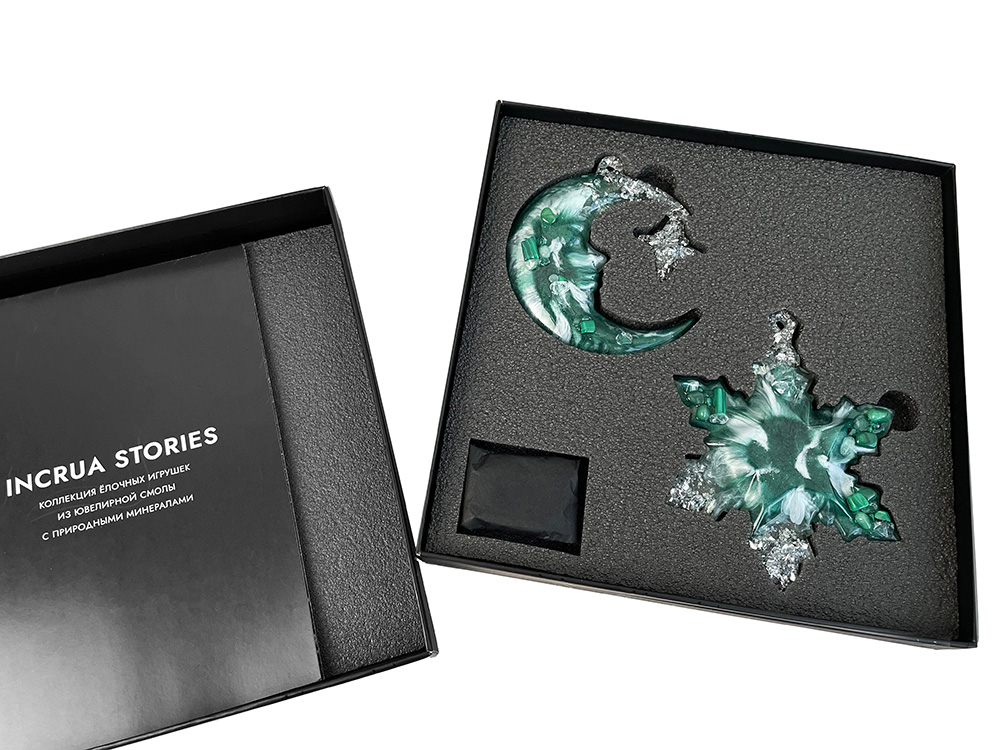 Изображение №2 | Набор елочных игрушек: Полумесяц, Снежинка (Авантюрин (зеленый))