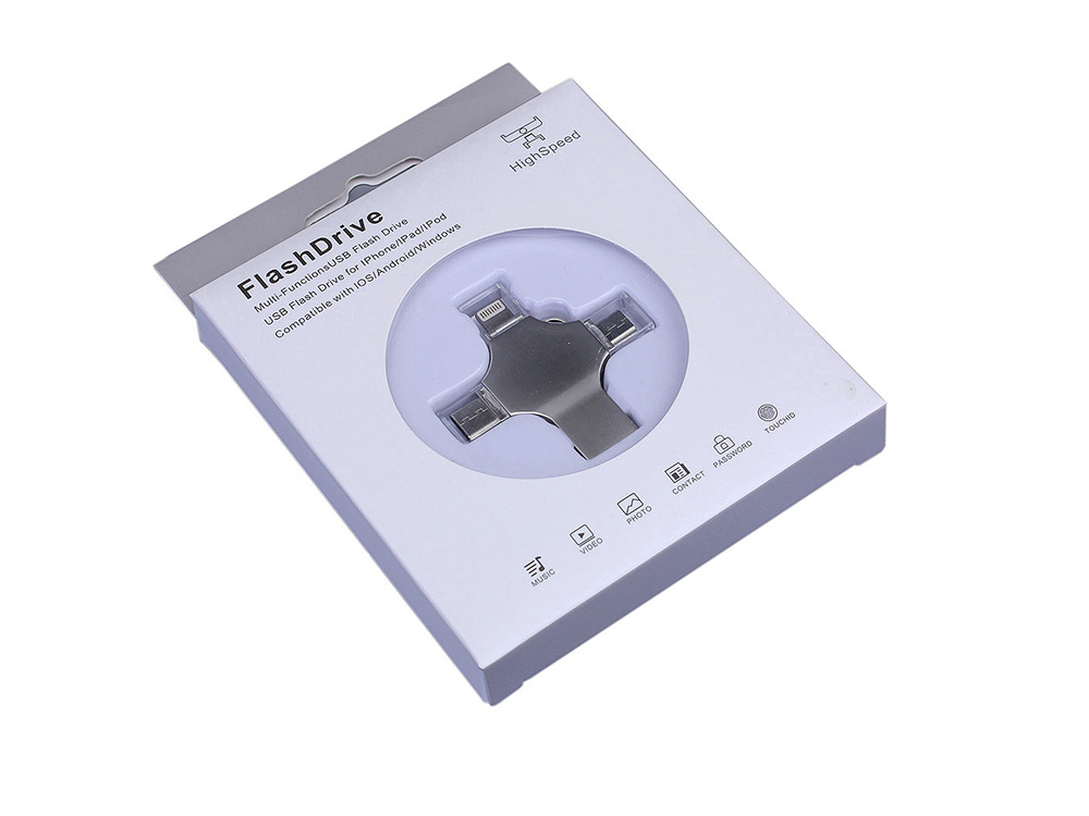 Изображение №4 | USB 3.0-флешка на 32 Гб 4-в-1 с разъемами Micro USB, Type-C и Lightning 32ГБ (серебристый)