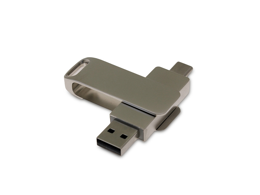 Изображение №1 | USB 3.0- флешка на 16 Гб с поворотным механизмом и дополнительным разъемом Type-C 16ГБ (серый)