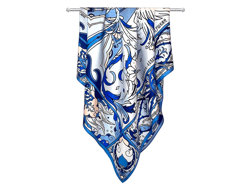 Изображение №4 | Платок «Царевна-Лебедь» 100% шелк (синий)