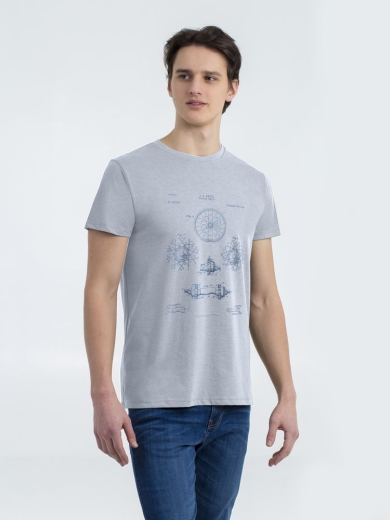Изображение №1 | Футболка приталенная Old Patents. Wheel, голубой меланж, размер S