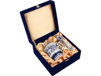 Изображение №1 | Стакан с подстаканником и ложкой (белый/синий)