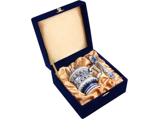 Изображение №1 | Стакан с подстаканником и ложкой (белый/синий)