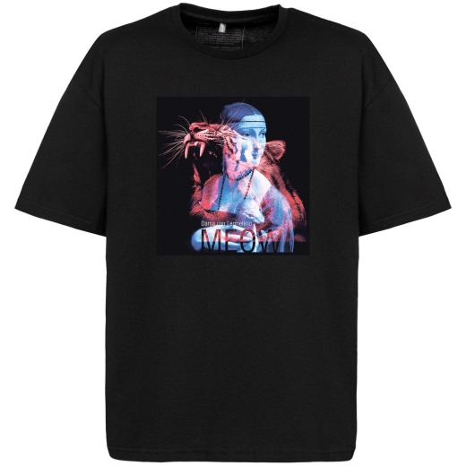 Изображение №1 | Футболка оверсайз «Дама с горностаем», черная, размер XS/S