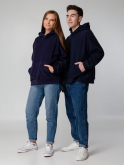 Изображение №9 | Худи флисовое унисекс Manakin, темно-синее, размер XS/S