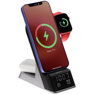 Изображение №1 | Зарядная станция с часами E-Store для смартфона, часов и наушников, черная