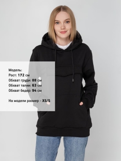 Изображение №7 | Худи унисекс с карманом на груди Chest Pocket, черное, размер XS/S