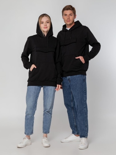 Изображение №15 | Худи унисекс с карманом на груди Chest Pocket, черное, размер XS/S