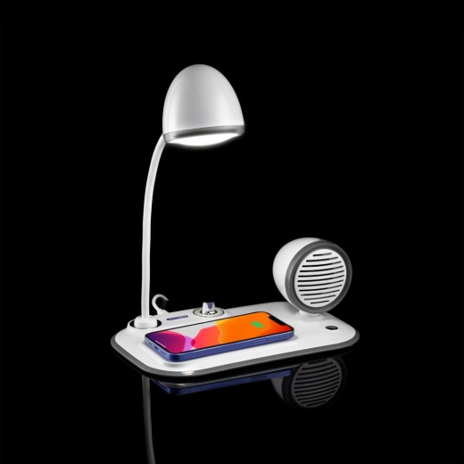 Изображение №1 | Лампа с колонкой и беспроводной зарядкой Flashback, белая