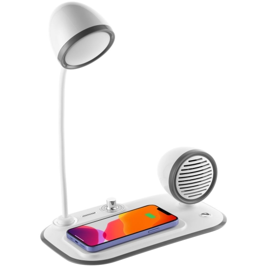 Изображение №2 | Лампа с колонкой и беспроводной зарядкой Flashback, белая
